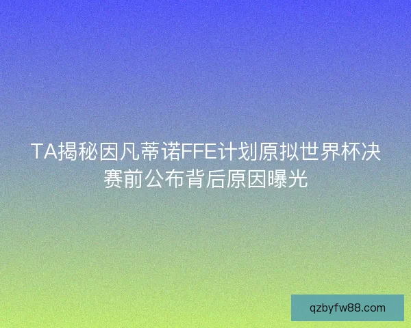 TA揭秘因凡蒂诺FFE计划原拟世界杯决赛前公布背后原因曝光